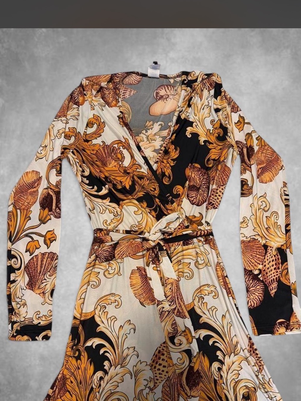 Boho Floral Print Wrap Jumpsuit in Ivory & Mustard